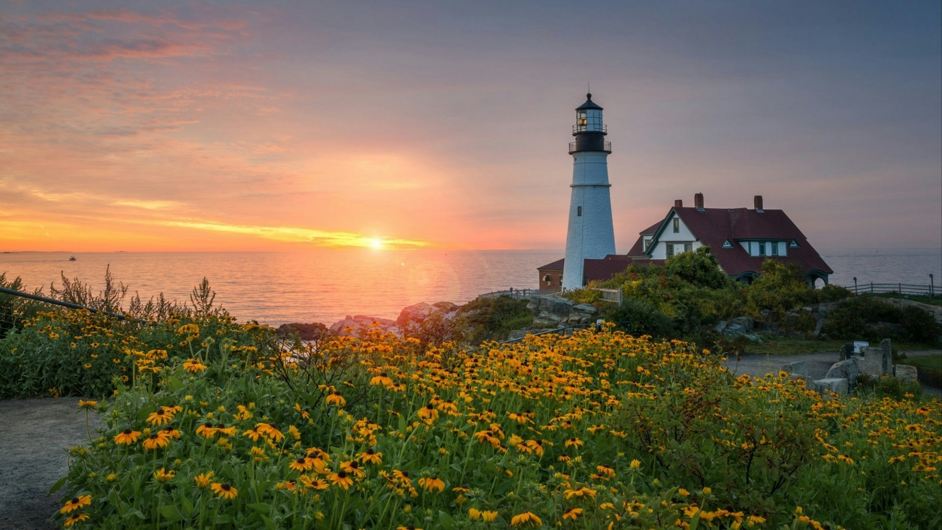 Sunrise at Portland Head Lighthouse in Maine.
