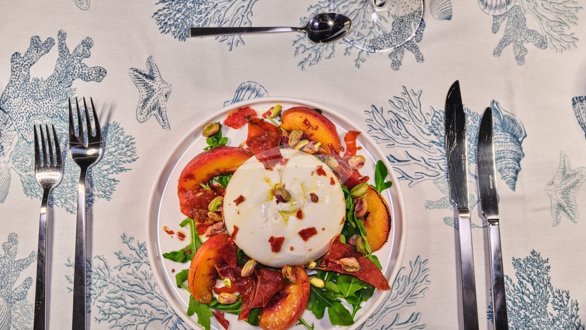 Burrata and peach starter