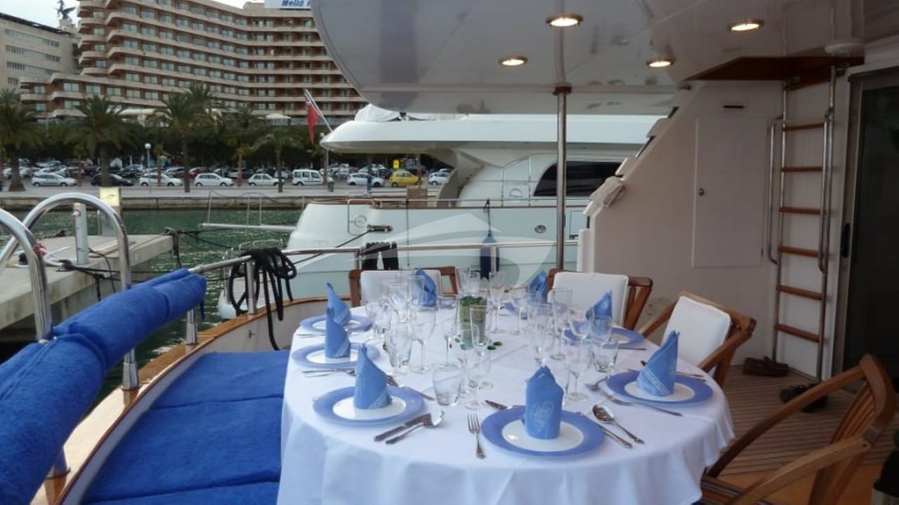 The aft cockpit accommodates 11 guests comfortably and also has an outside bar