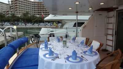 The aft cockpit accommodates 11 guests comfortably and also has an outside bar