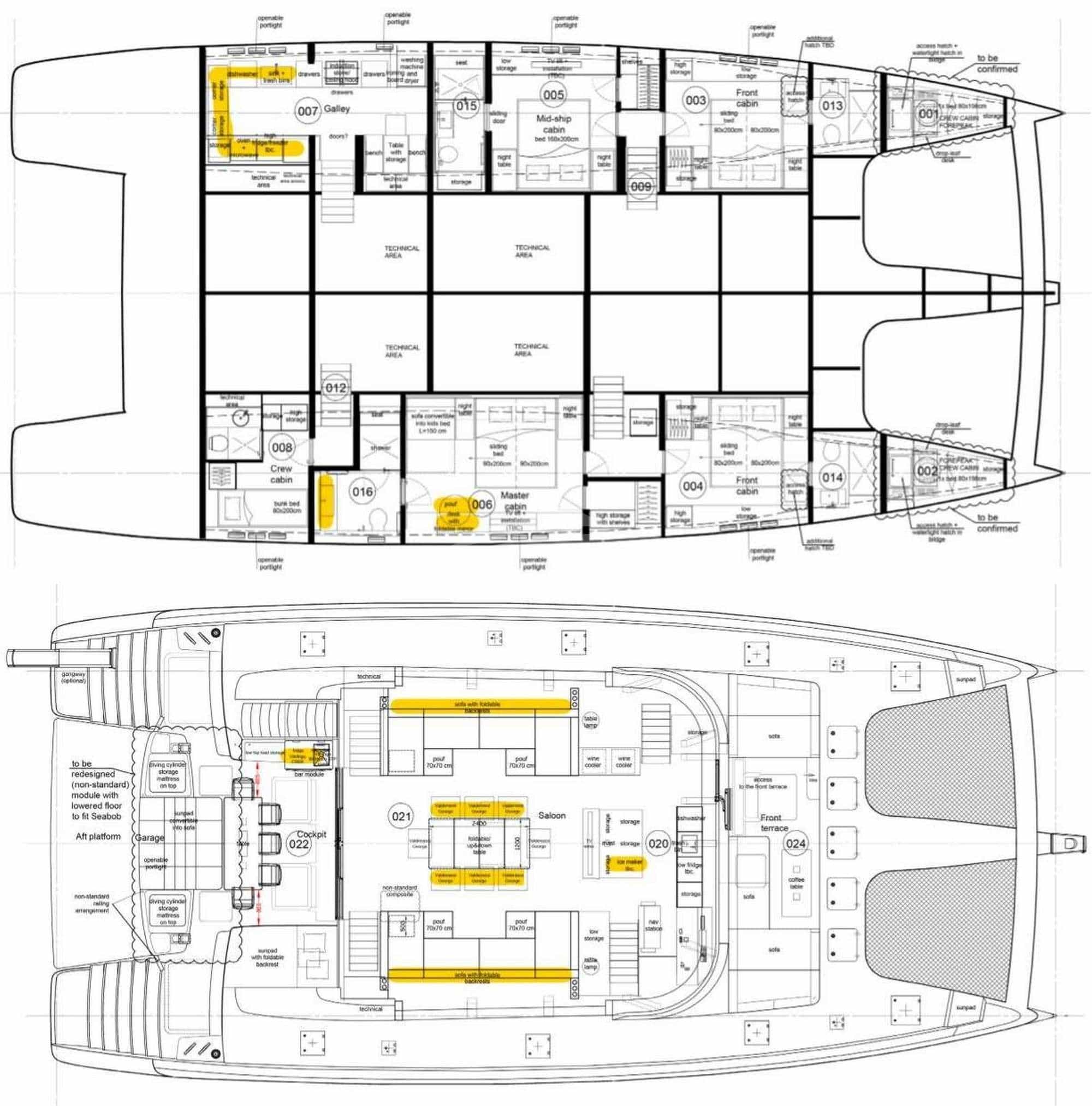 Luxury charter yacht layout diagram for RELENTLESS II 80