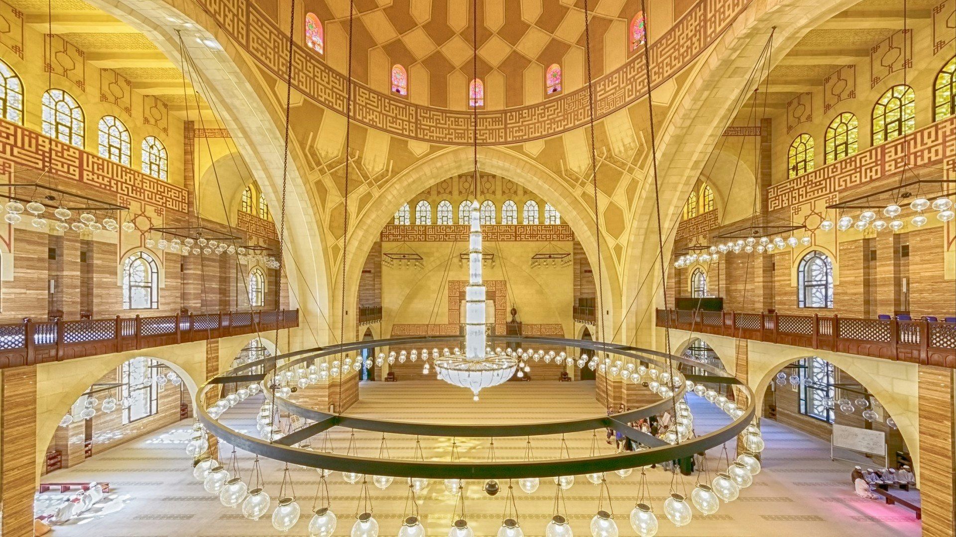 Interior view of the Al Fateh Grand Mosque featuring the Main Prayer Hall - view from the balcony