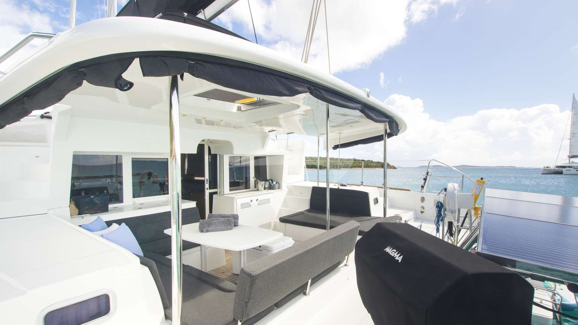 Cockpit area can be fully shaded for comfortable lounging any time of day