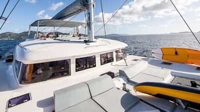 Sun-soaked loungers overlook the bow