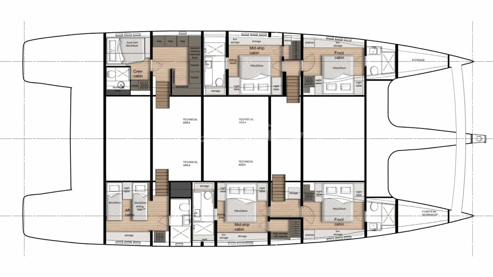 Luxury charter yacht layout diagram for BUNDALONG