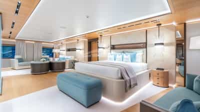 Master stateroom with king bed and 2 x 5" Smart TV'