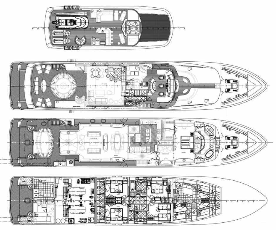 Luxury charter yacht layout diagram for AQUASITION