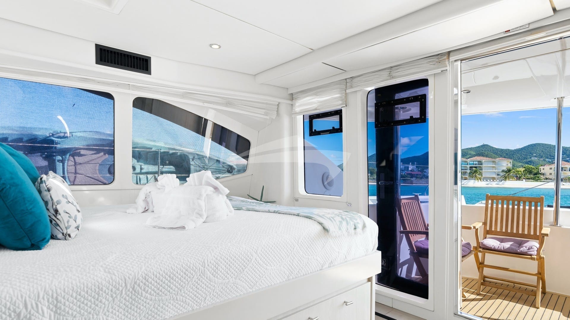 Master suite with access to forward cockpit