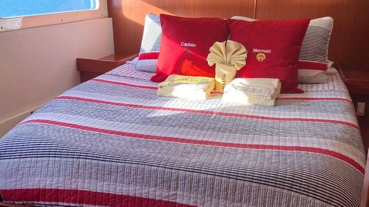 One of two main deck staterooms, with direct access to forward patio.