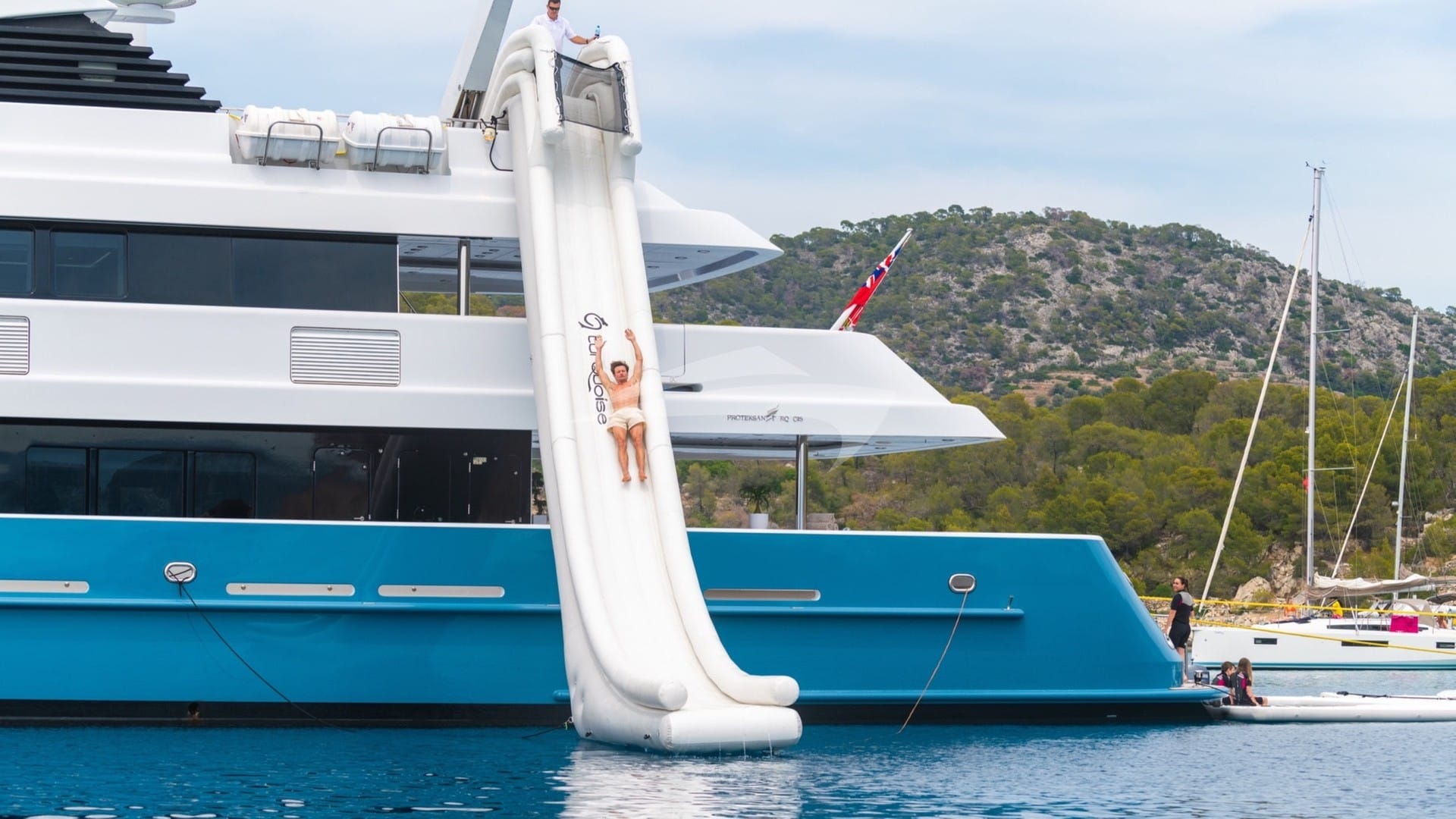 Water slide from sun deck