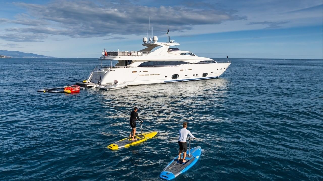At anchor with pedal boards