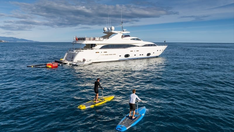 At anchor with pedal boards