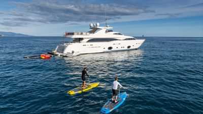 At anchor with pedal boards