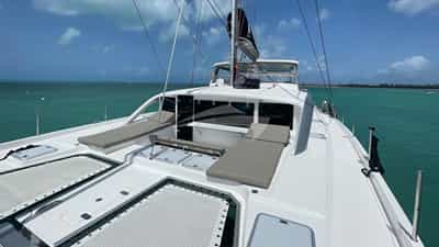 Foredeck with the trampolines and forward cockpit
