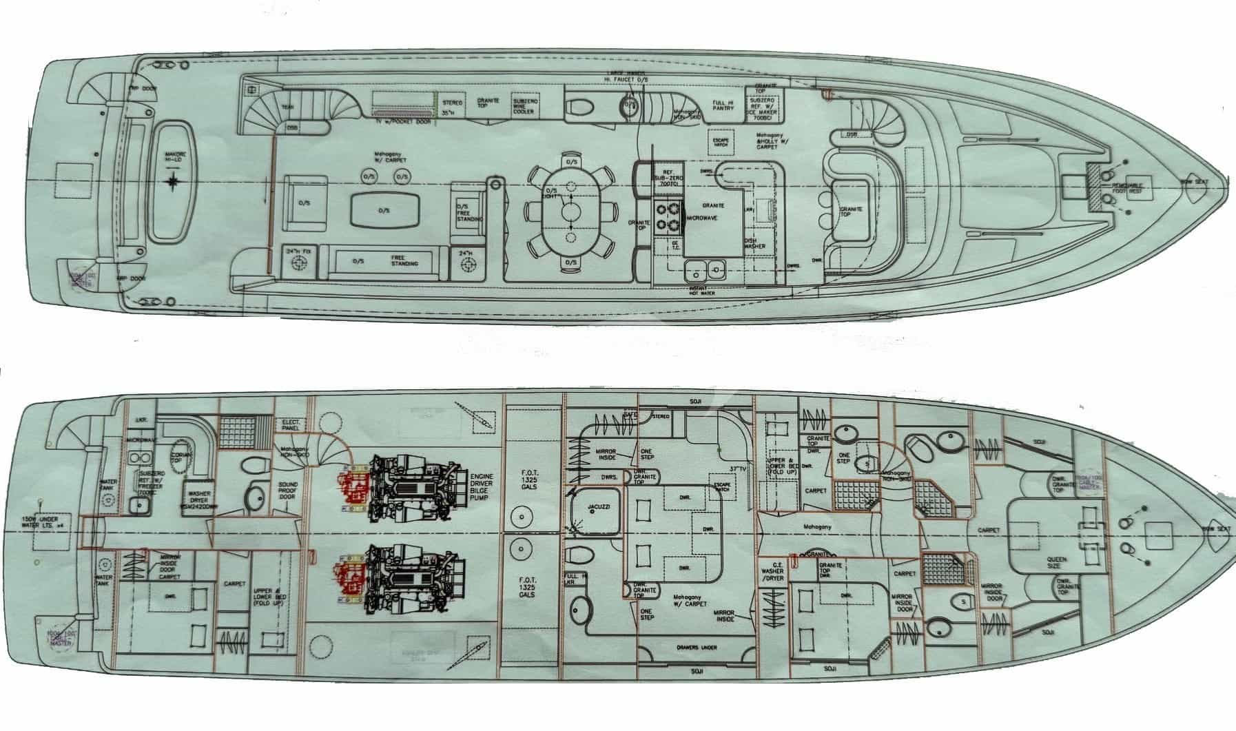Luxury charter yacht layout diagram for LEXINGTON