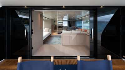 Main saloon out to aft deck seating