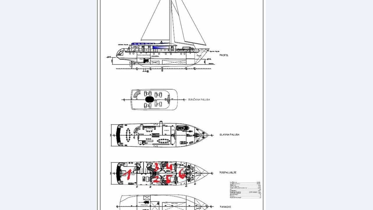 Luxury charter yacht layout diagram for RARA AVIS