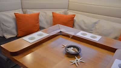 Teak salon table, folds out for dining