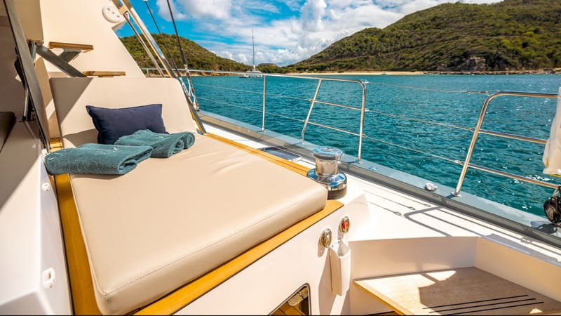 Sunloungers off the aft cockpit
