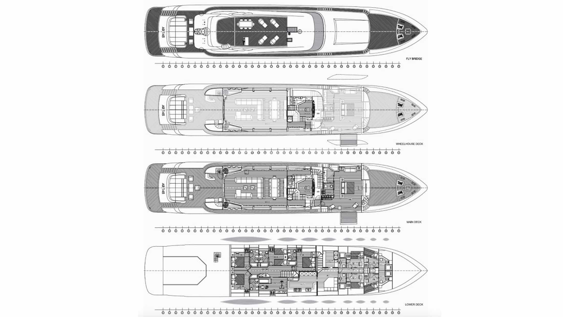 Luxury charter yacht layout diagram for JOMAR