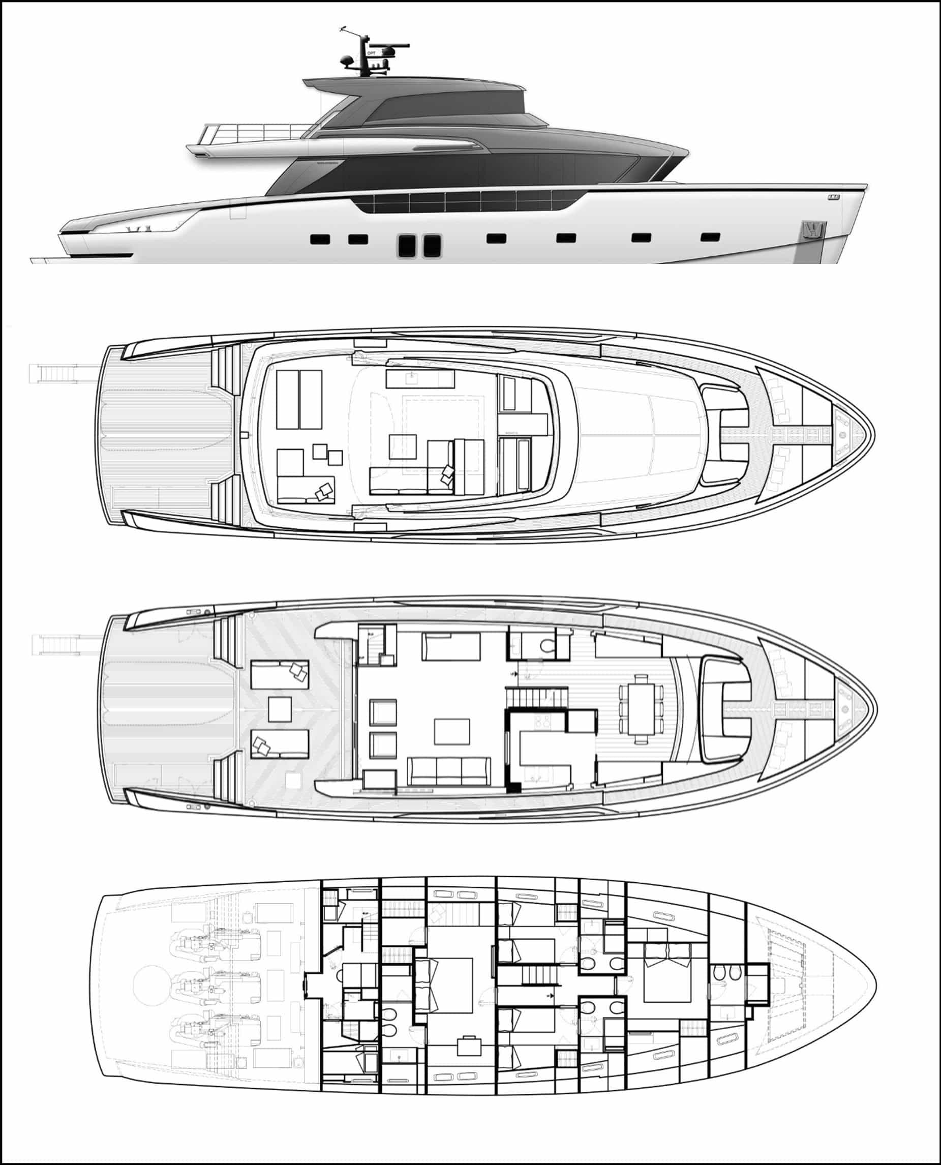 Luxury charter yacht layout diagram for ESTIA