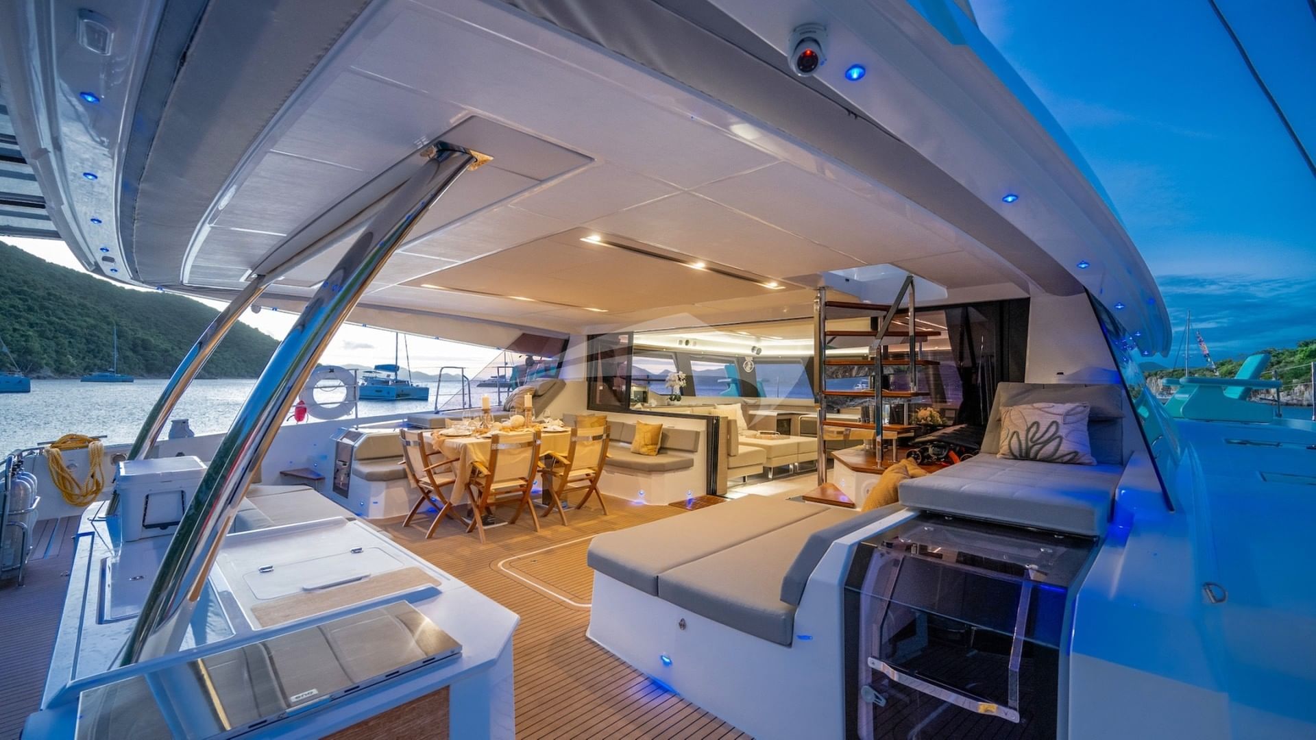 Aft cockpit area at dusk