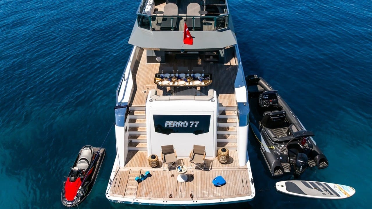 Swim platform with toys and tender