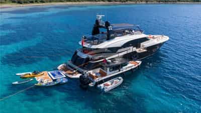 At anchor with tenders and toys