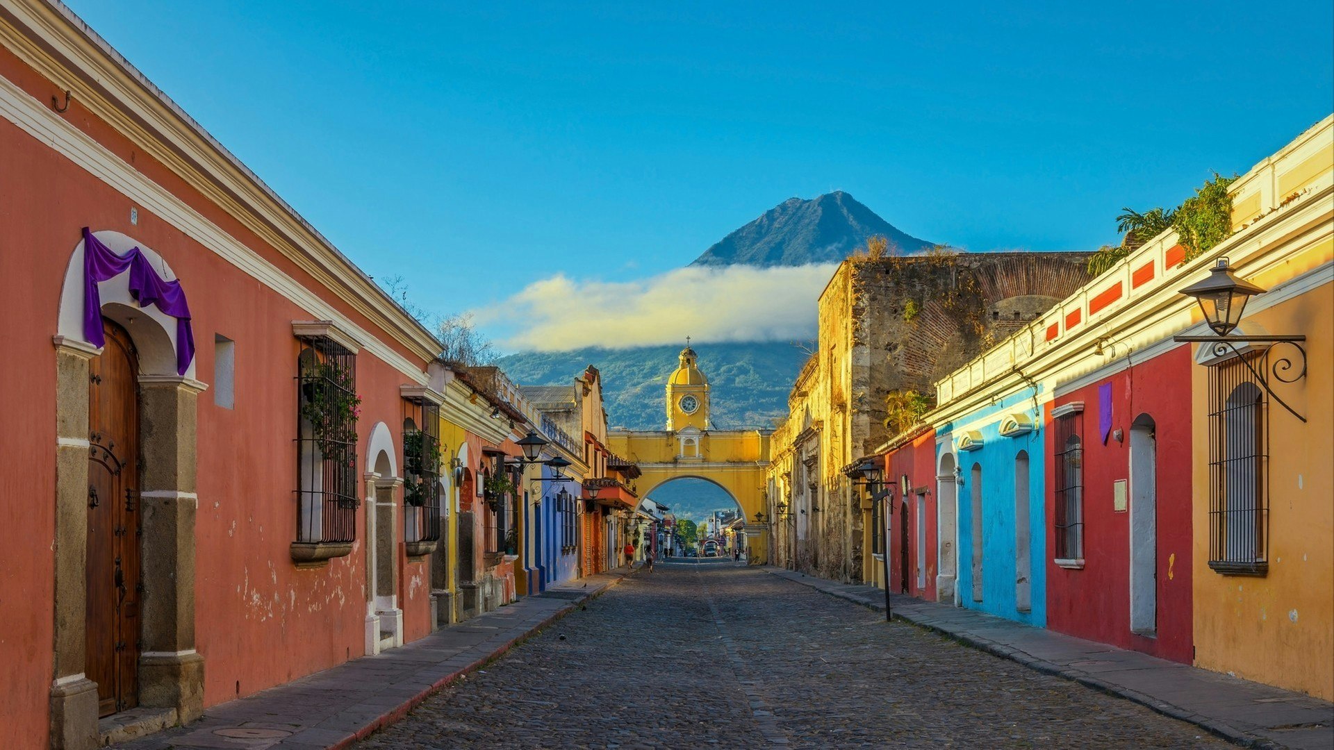 Antigua city with the Agua volcano in the background, Guatemala
