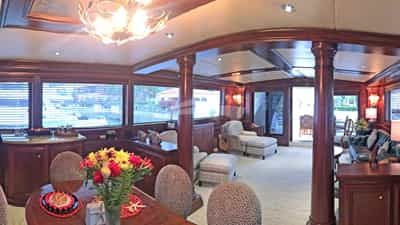 Broad view from dining area to the aft end of the