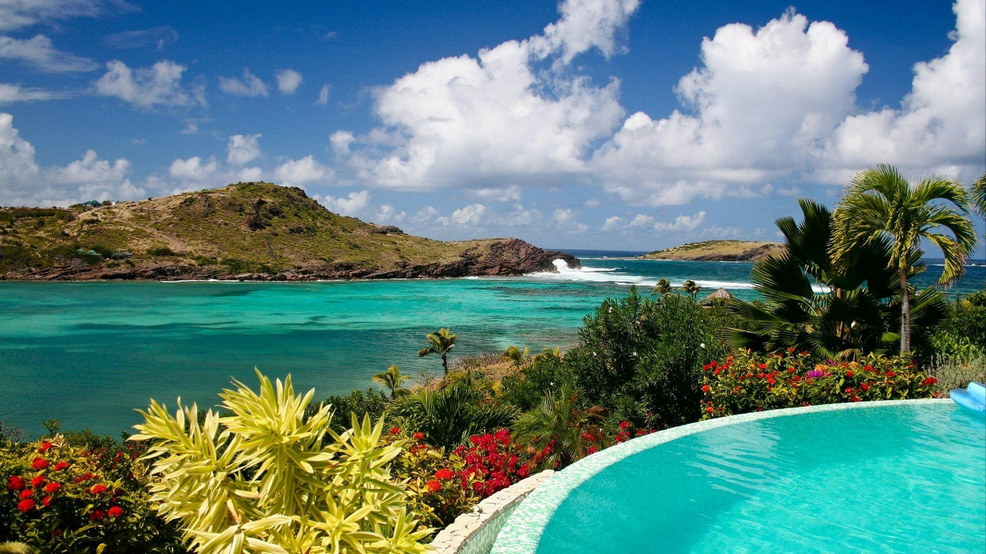 Edge of Pool Overlooking Lagoon on Caribbean Island of St. Barts, French West Indies