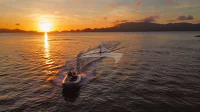 Skiing into sunset