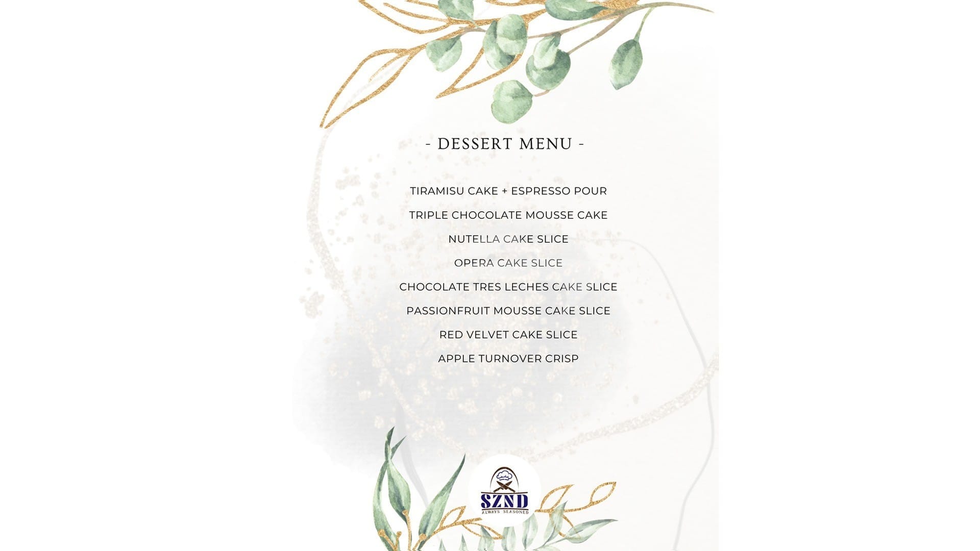 Sample Dessert Menu