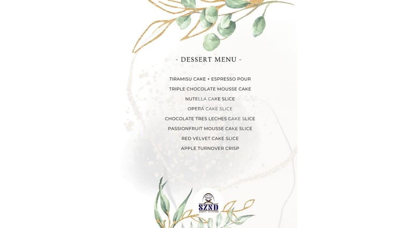 Sample Dessert Menu
