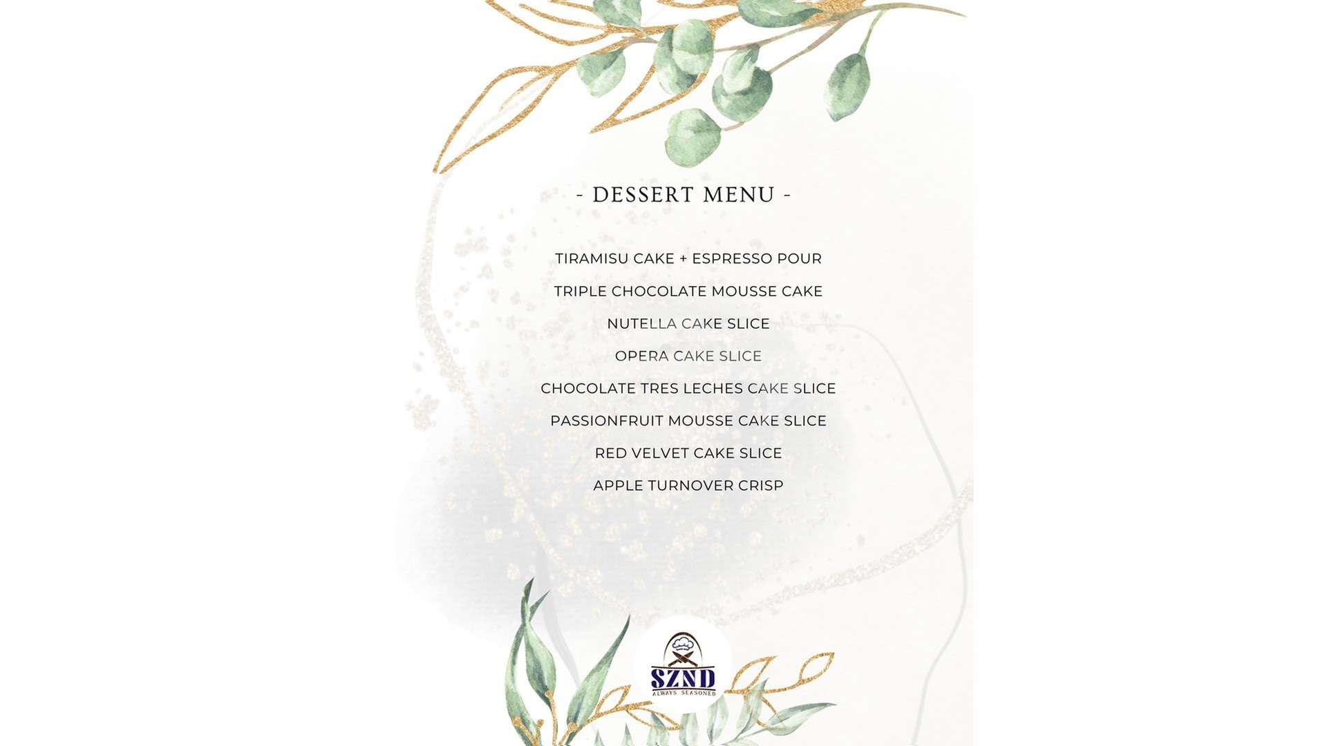 Sample Dessert Menu