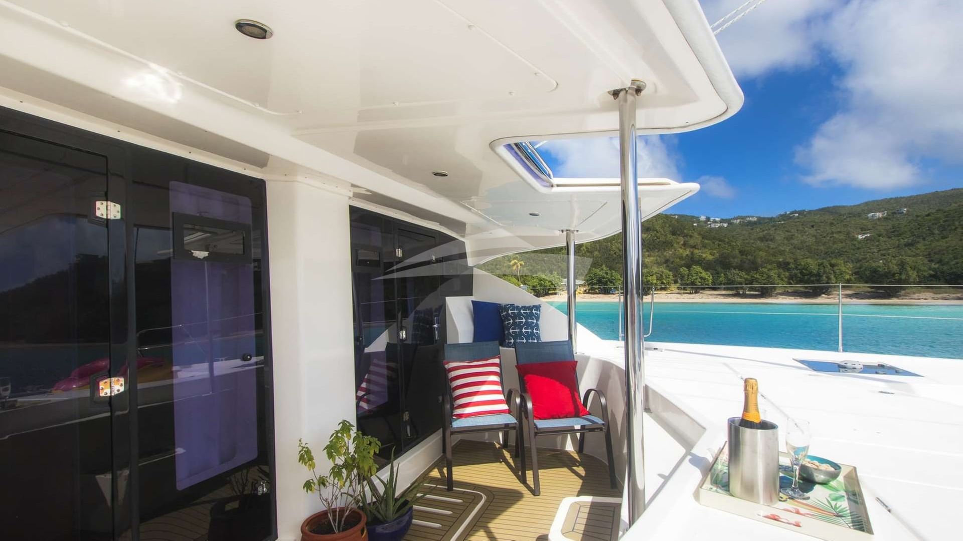 Stateroom access to patio and forward deck.