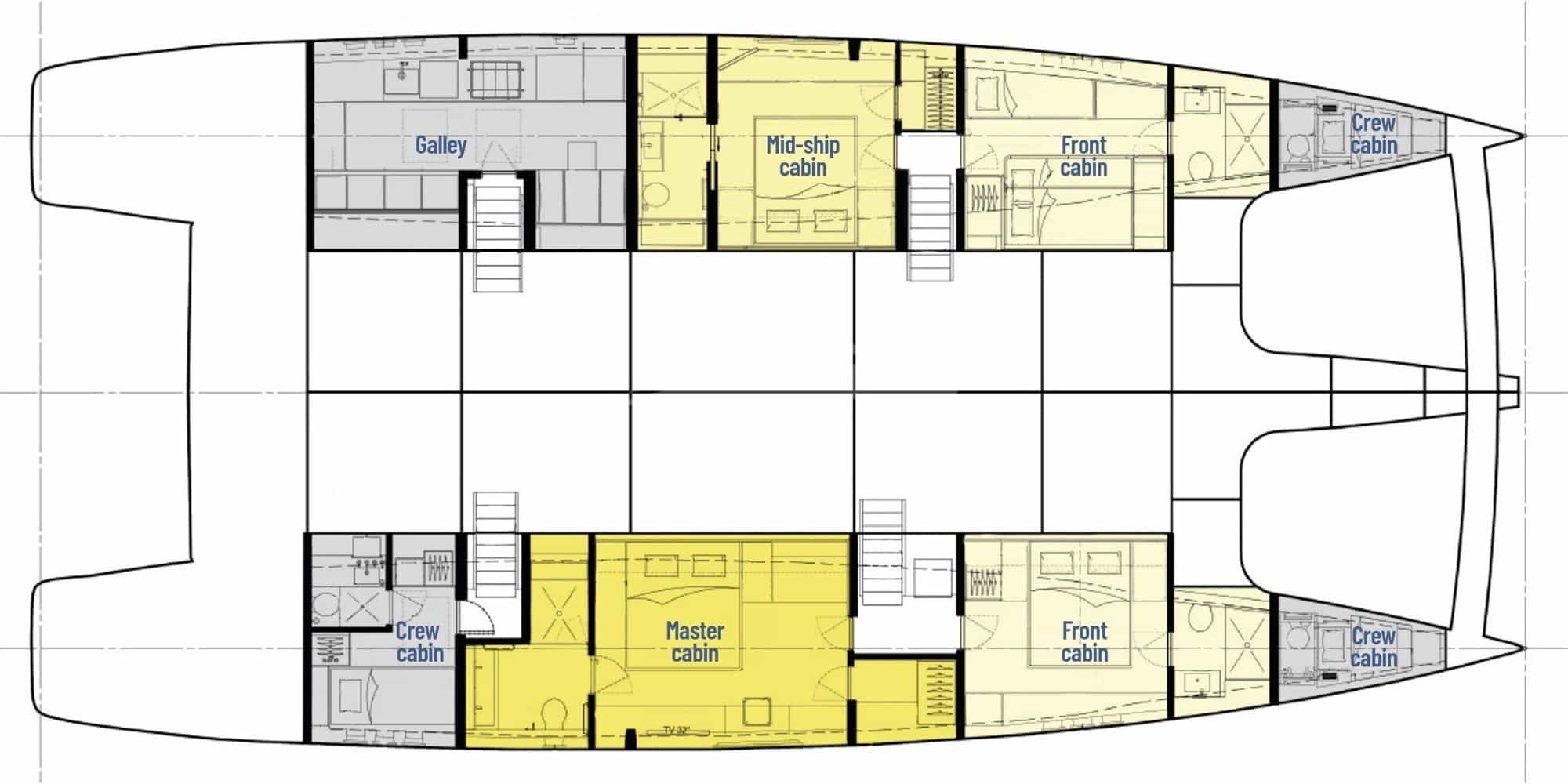 Luxury charter yacht layout diagram for A-PLAN